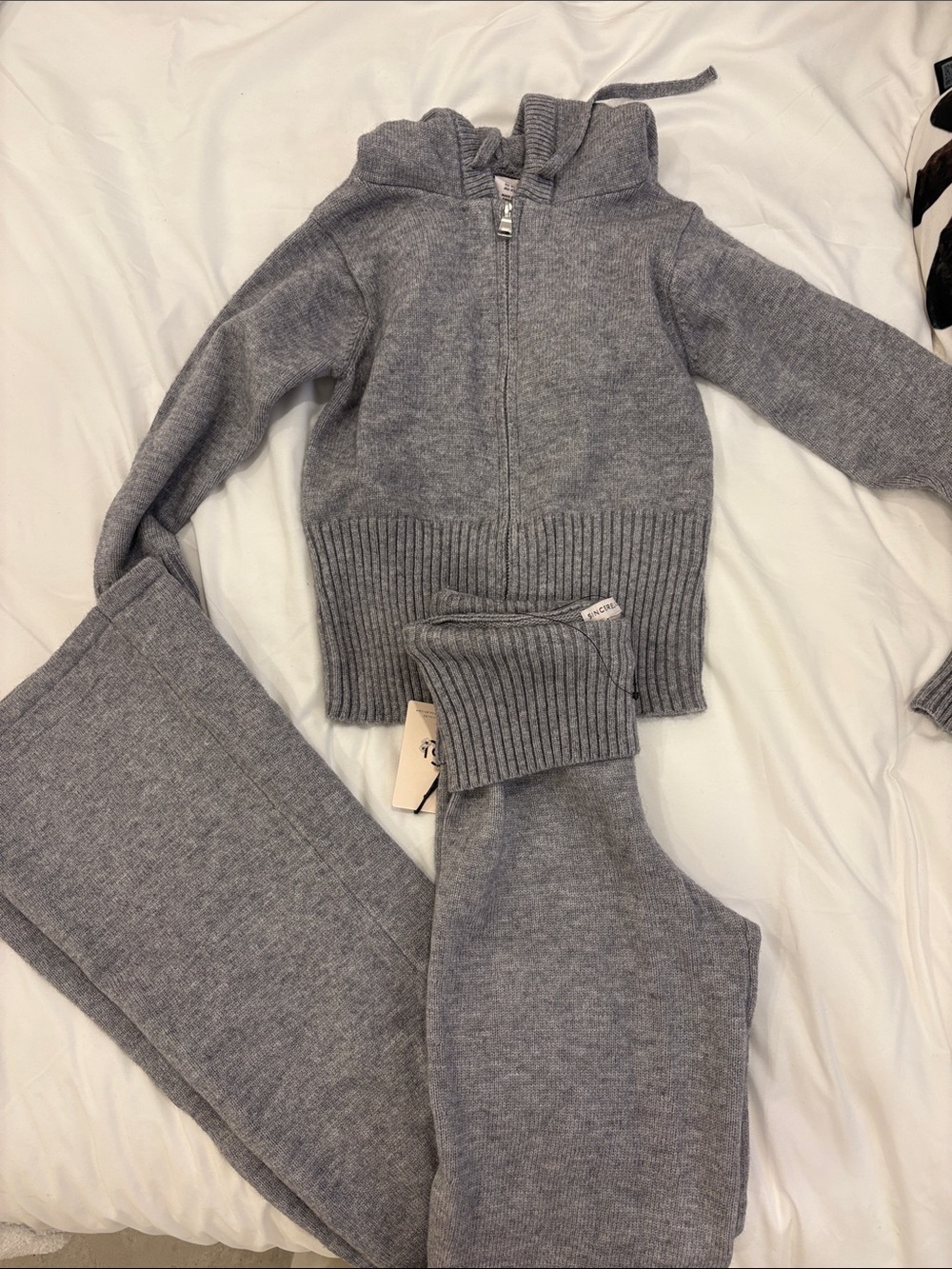 Sincerly Jules Gray knit Zip Hoodie & flare pant Set